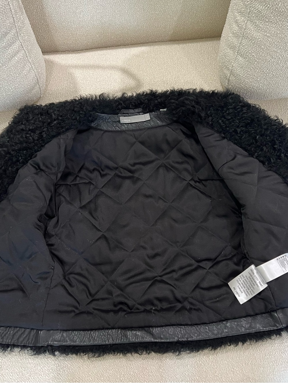 Vince Black Lamb Leather & Lamb Shearling Moto Jacket XS | Cropped Luxury Coat - Picture 7 of 10